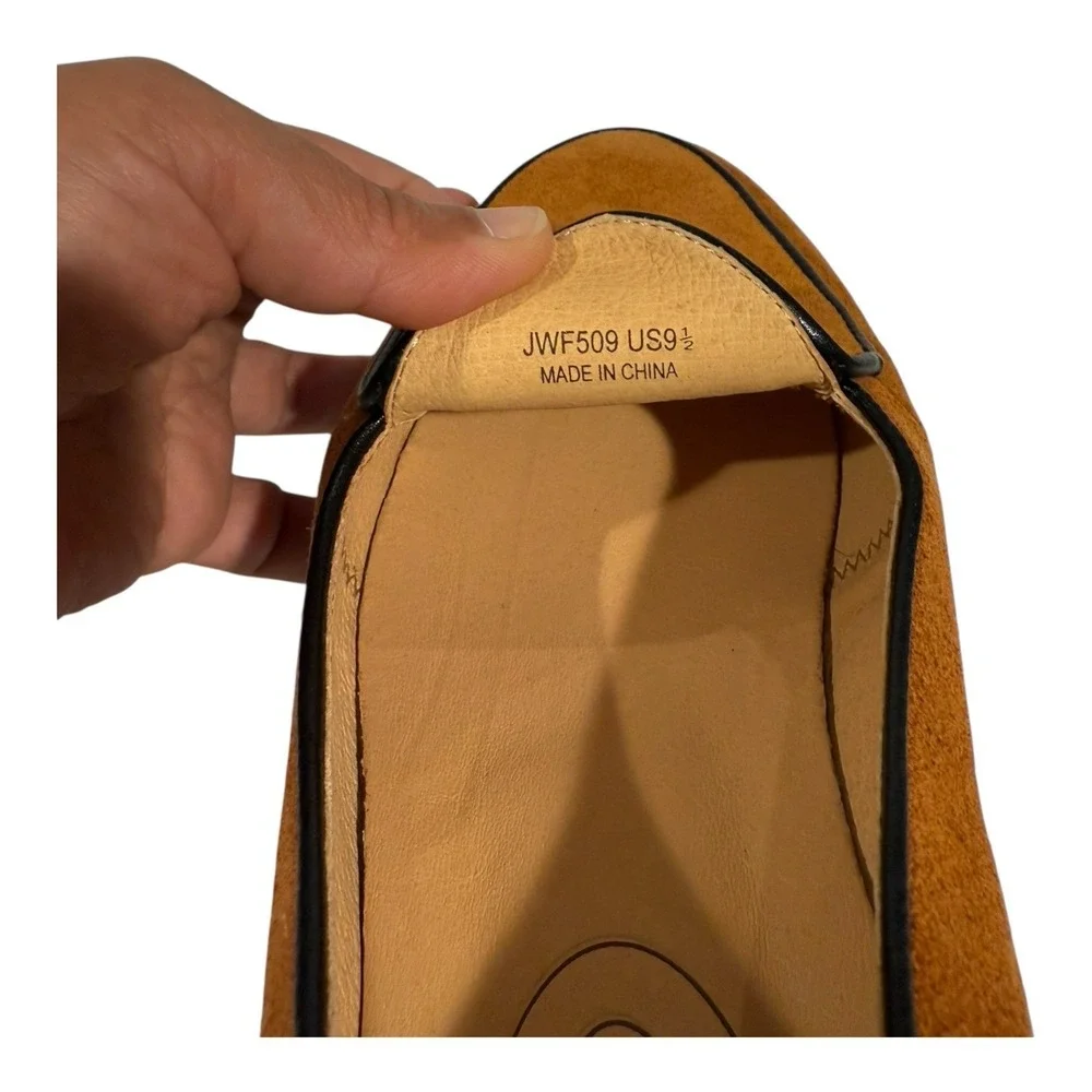 Journey West Men's 9.5M Suede Belgian Loafers Brown‎ Slip-On Bow Dress Shoes ECU